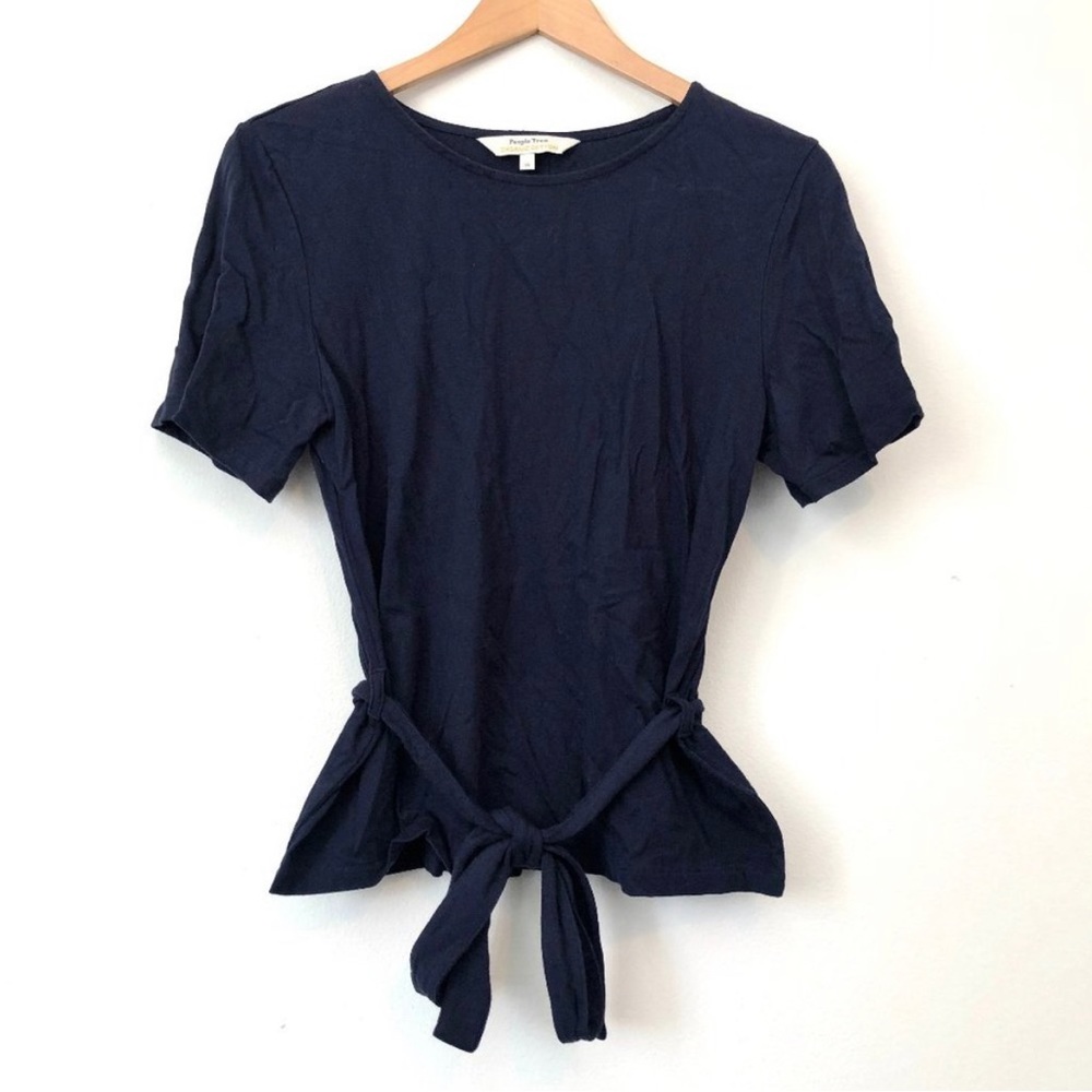 PEOPLE TREE Open Back Tee Navy Short Sleeve Organic Cotton T-Shirt UK 10 / US 6